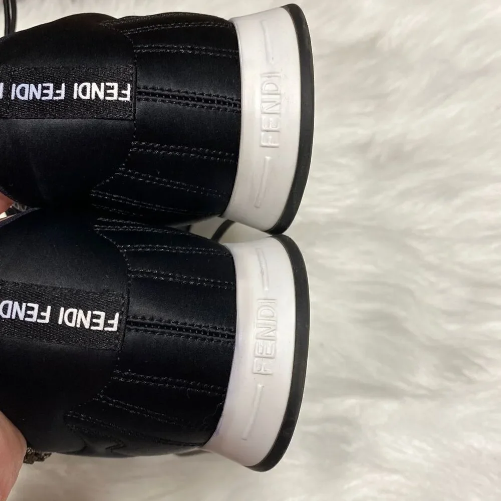 Fendi Embellished Black Satin Sneakers Size 37.5 - Picture 8 of 10